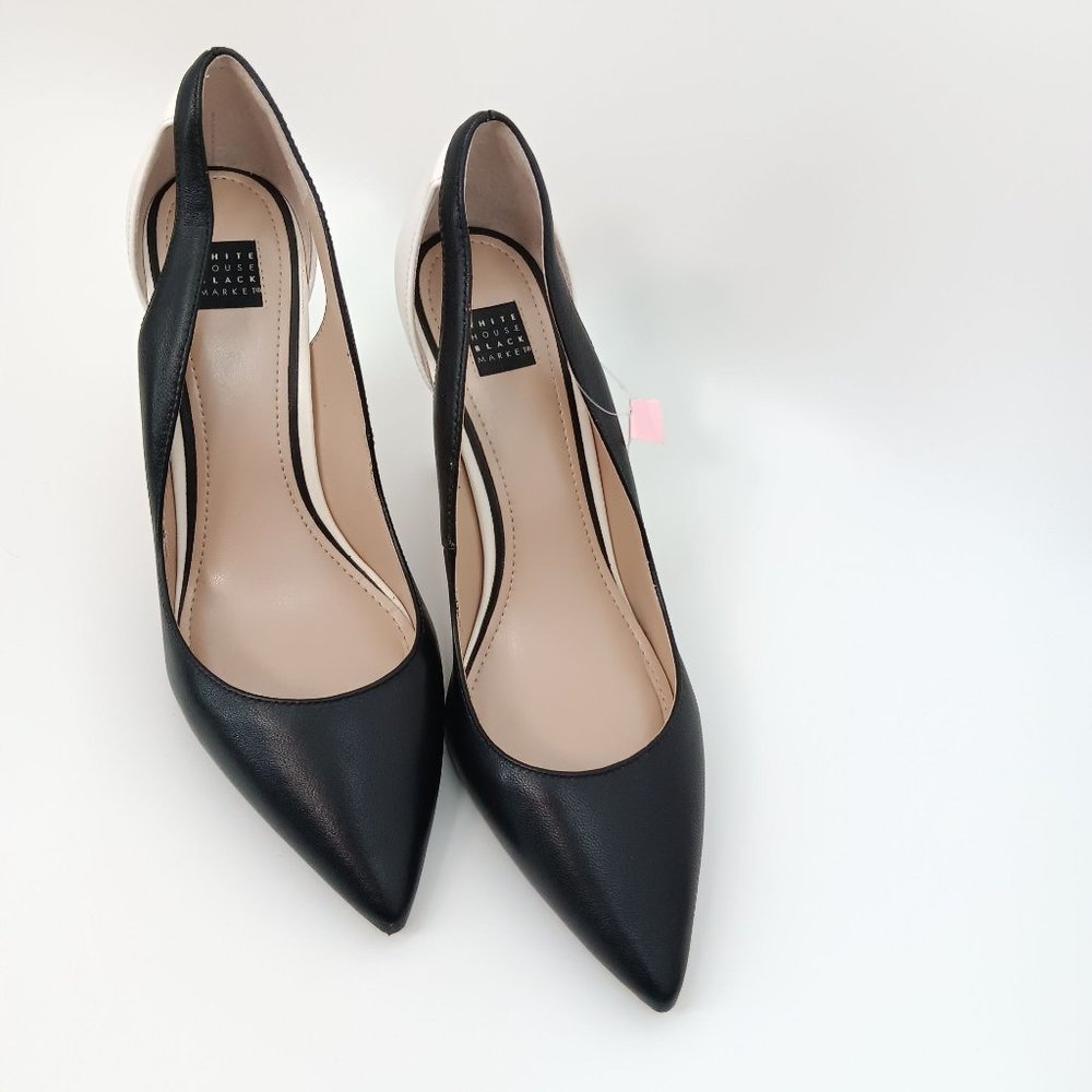 WHITE HOUSE BLACK MARKET WOMENS BLACK/WHITE PUMPS SIZE 9.5M